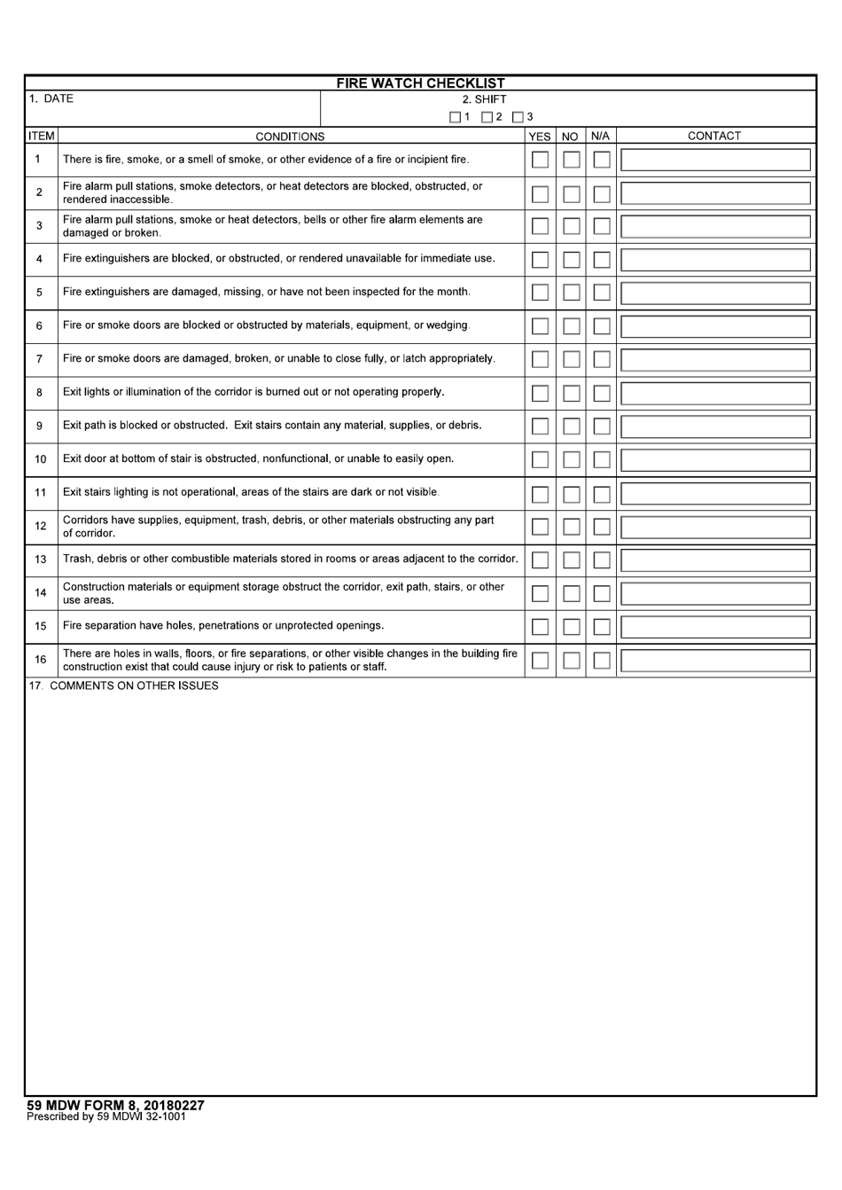 59 MDW Form 8 Fire Watch Checklist, Page 1