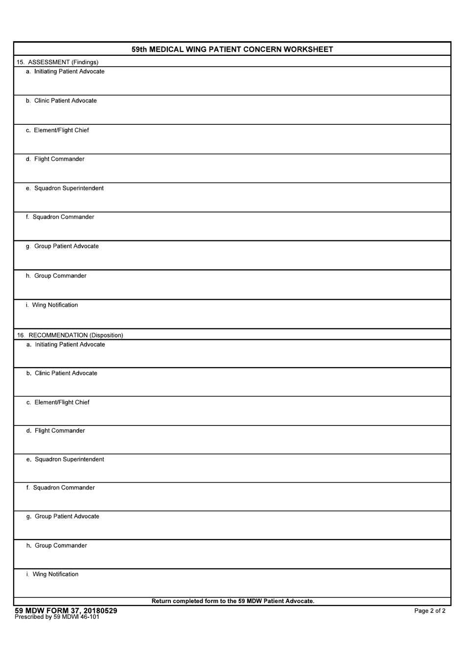 59 MDW Form 37 59th Medical Wing Patient Concern Worksheet, Page 2