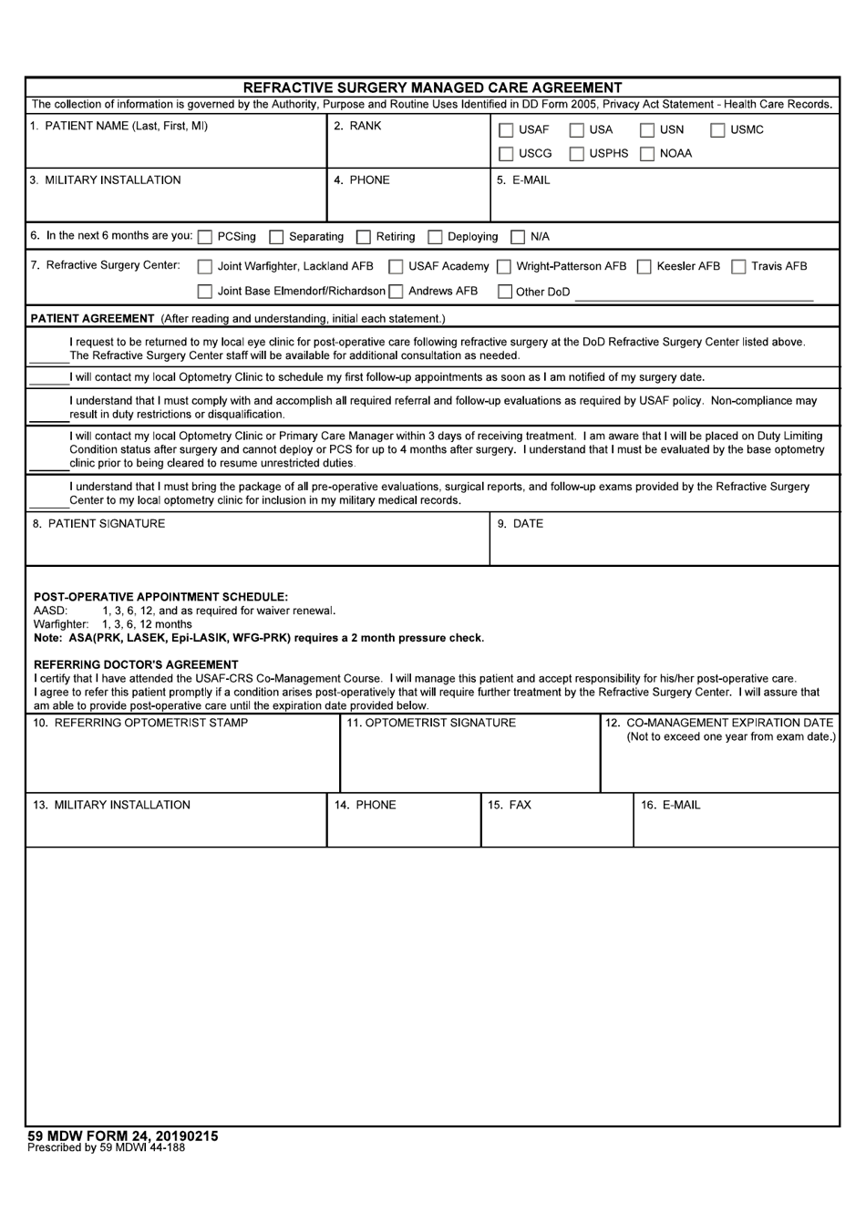 59 MDW Form 24 Refractive Surgery Managed Care Agreement, Page 1