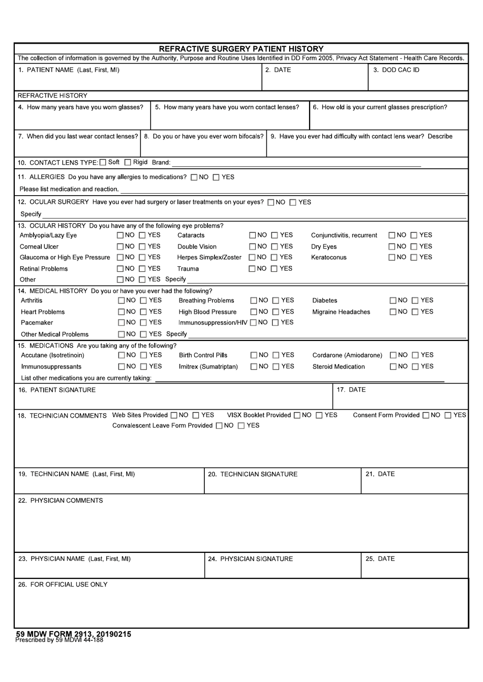 59 MDW Form 2913 Refractive Surgery Patient History, Page 1