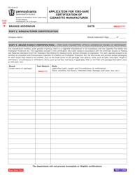 Document preview: Form DAS-116 Application for Fire-Safe Certification of Cigarette Manufacturer - Brands Addendum - Pennsylvania
