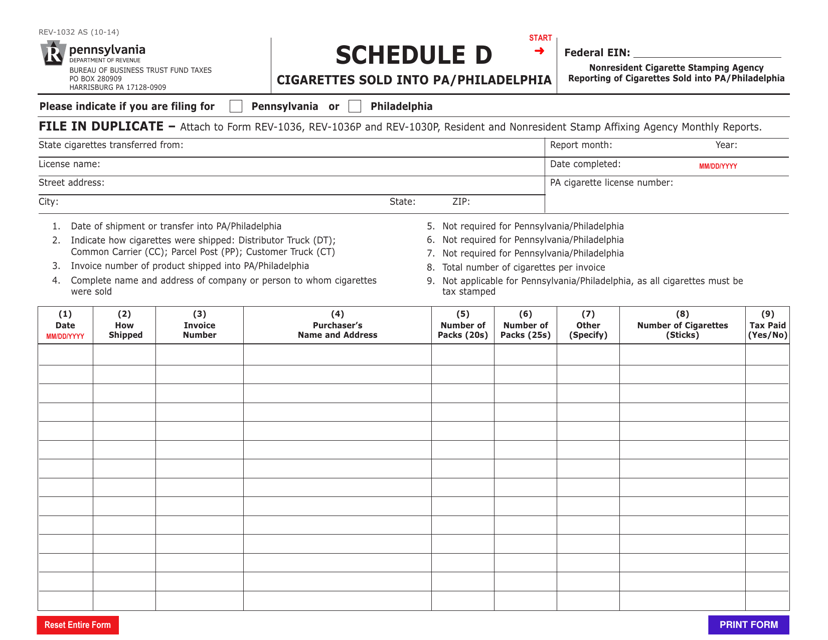 Form REV-1032 Schedule D  Printable Pdf