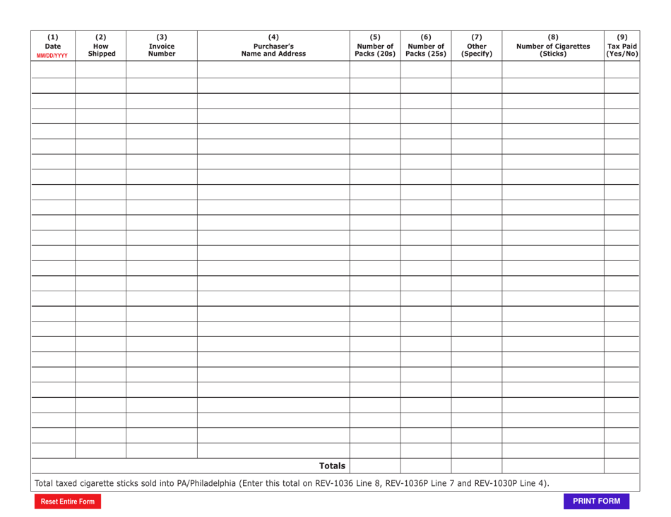Form REV-1032 Schedule D Cigarettes Sold Into Pa / Philadelphia - Pennsylvania, Page 2