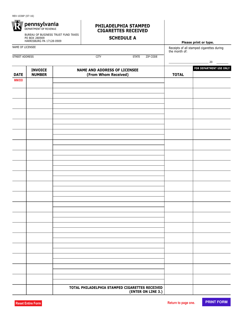 Form REV-1036P Philadelphia Nonresident Stamp Affixing Agency Monthly Report of Cigarettes and Cigarette Tax Stamps - Pennsylvania, Page 2