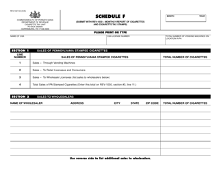 Document preview: Form REV-1047 Schedule F Monthly Reports of Cigarettes and Cigarette Tax Stamps - Pennsylvania