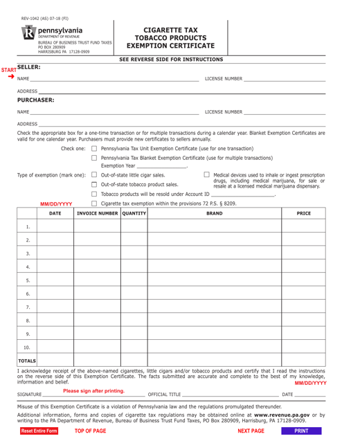 Form REV-1042  Printable Pdf