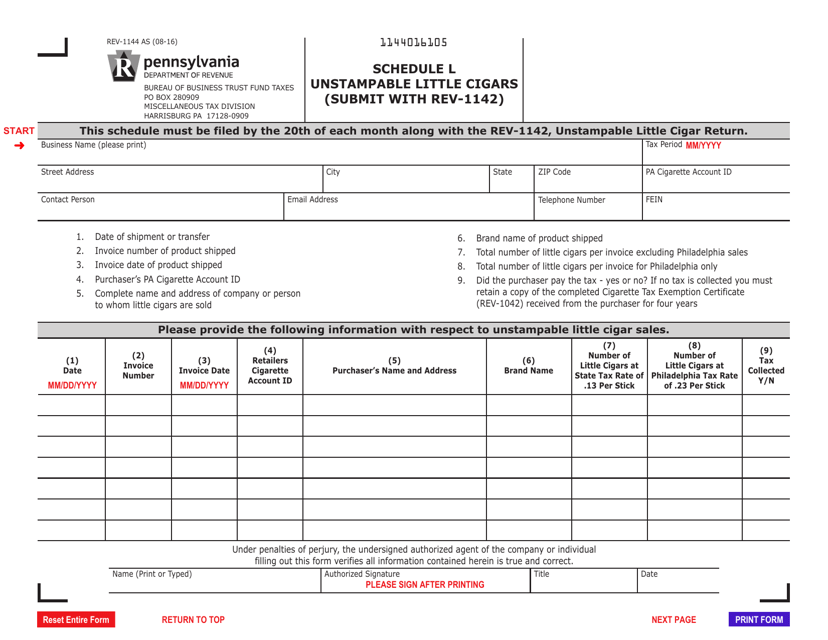 Form REV-1144 Schedule L  Printable Pdf