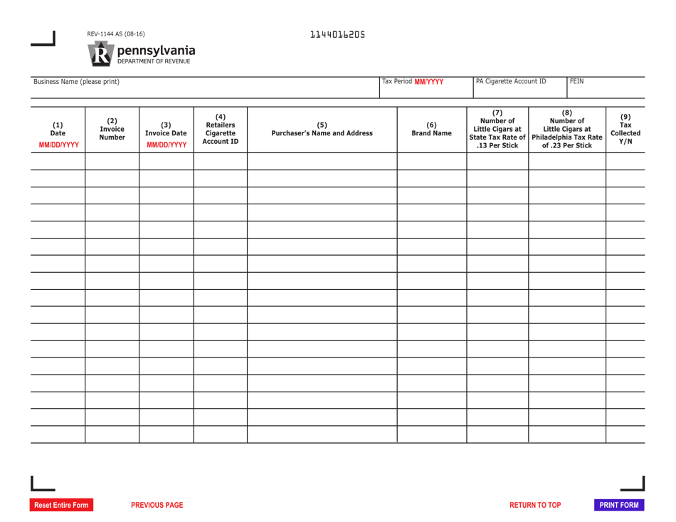 Form REV-1144 Schedule L Unstampable Little Cigars - Pennsylvania, Page 2