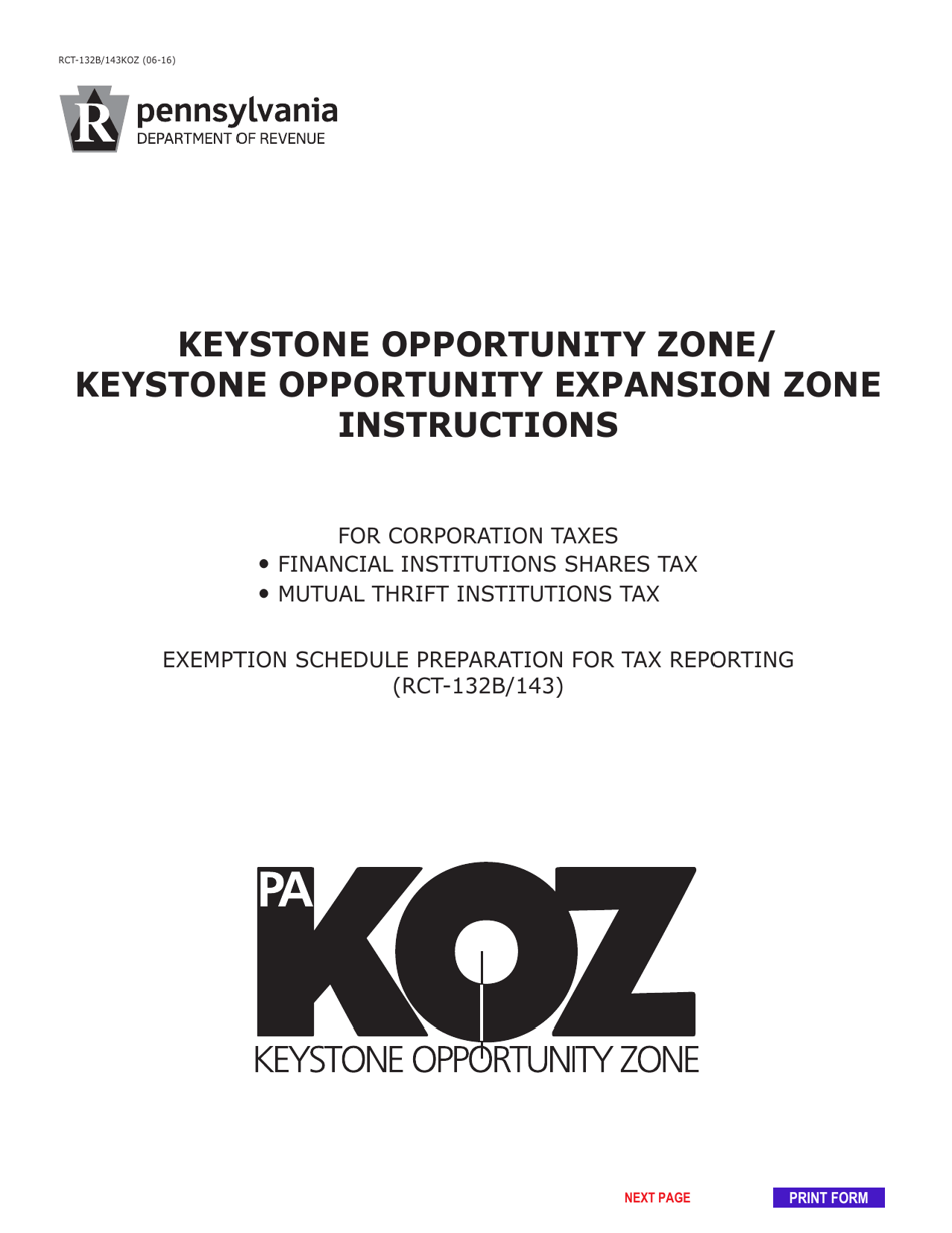Form RCT-132B / 143KOZ Keystone Opportunity Zone / Keystone Opportunity Expansion Zone - Pennsylvania, Page 1