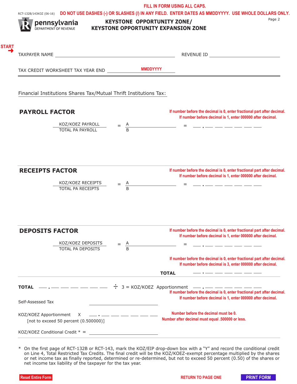 Form RCT-132B / 143KOZ Keystone Opportunity Zone / Keystone Opportunity Expansion Zone - Pennsylvania, Page 4