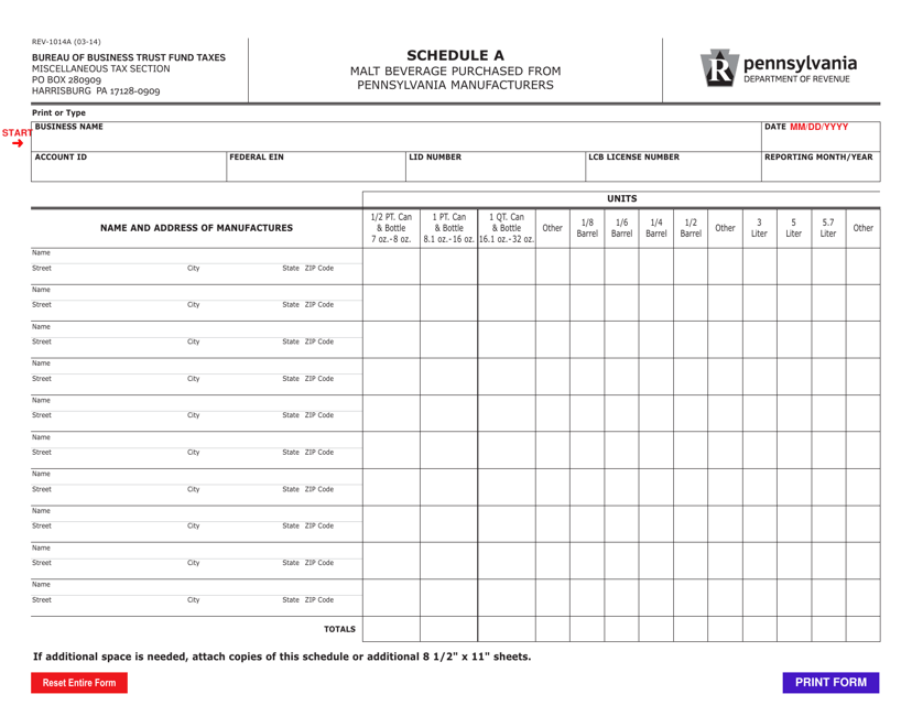 Form REV-1014A Schedule A  Printable Pdf