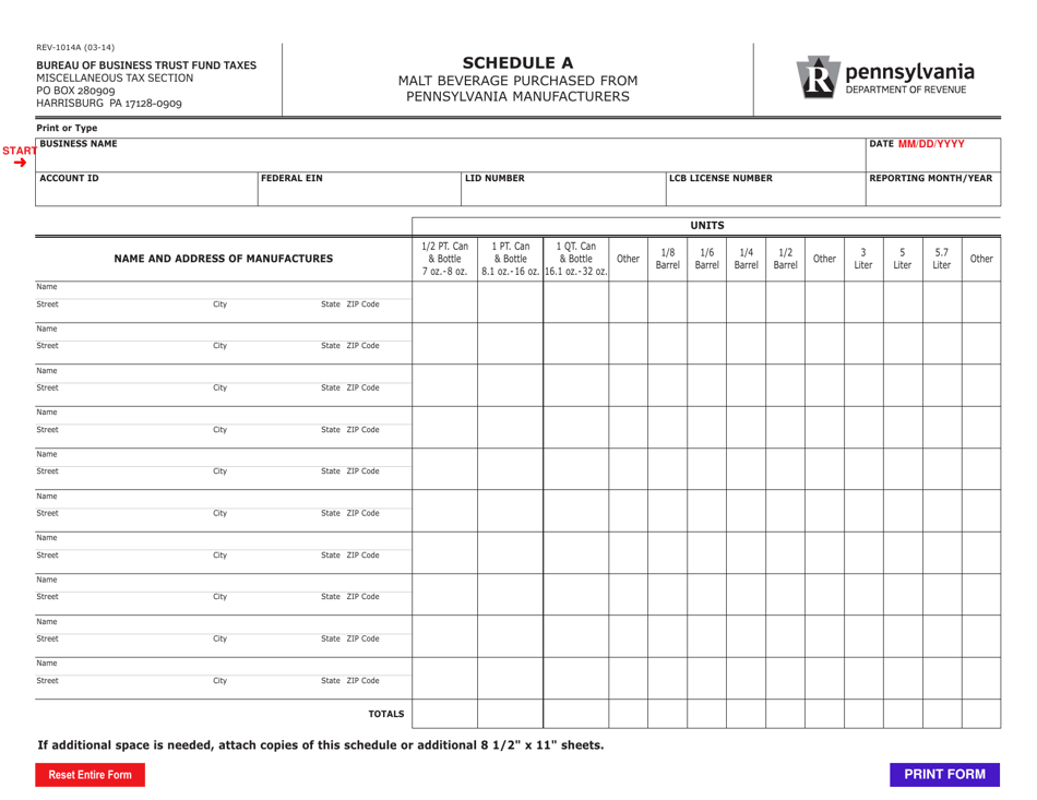 Form REV-1014A Schedule A - Fill Out, Sign Online and Download Fillable ...