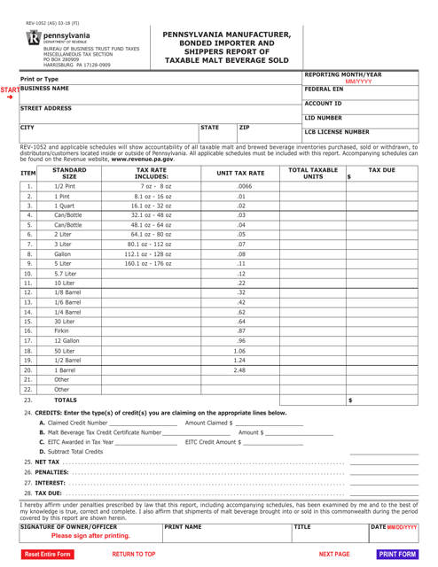 Form REV-1052  Printable Pdf
