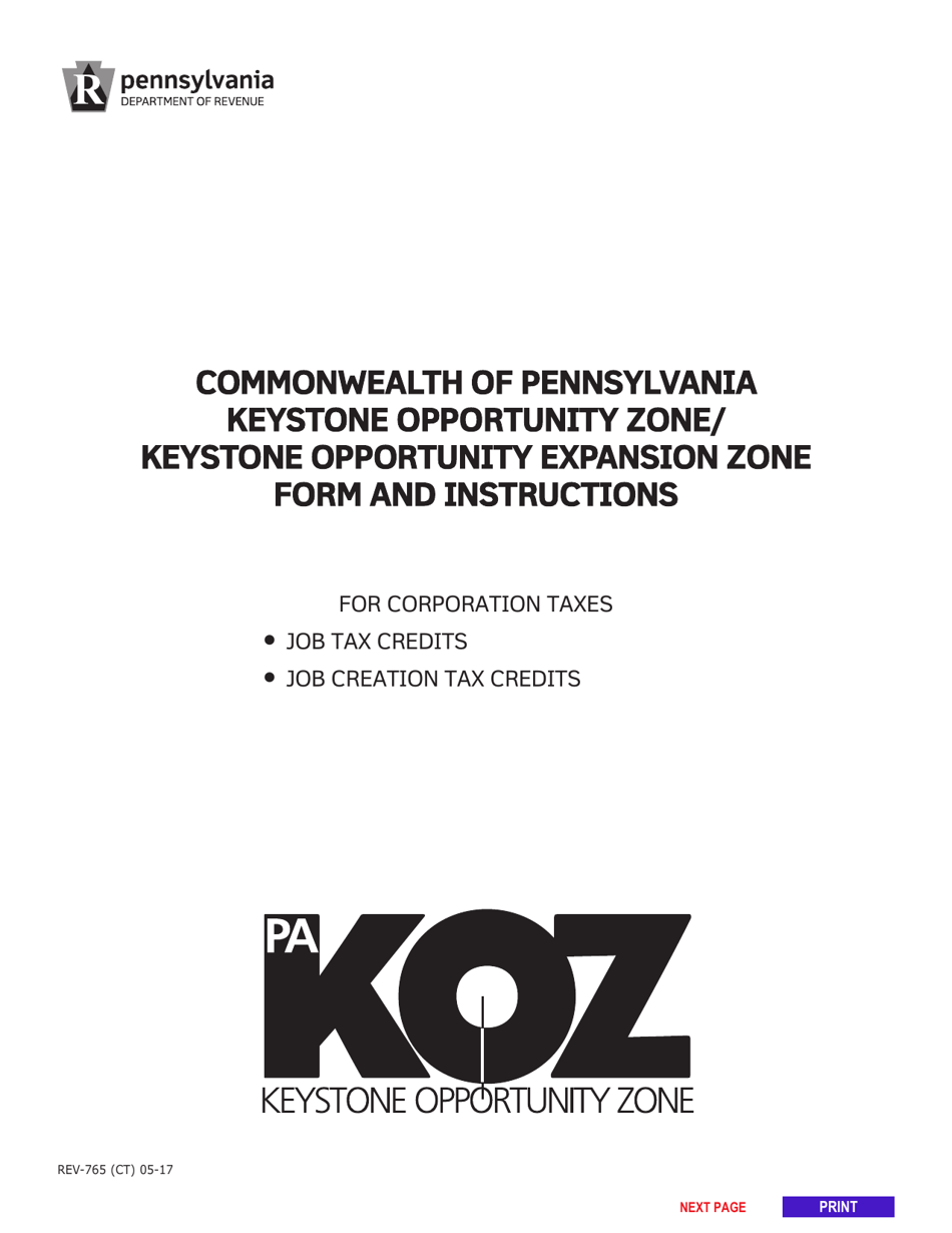 Form REV-765 Schedule JC Annual Report Keystone Opportunity Zone Job Creation Tax Credit or Keystone Opportunity Expansion Zone Job Creation Tax Credit - Pennsylvania, Page 1