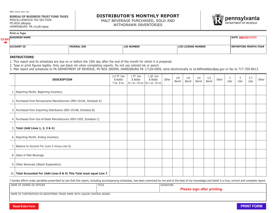 Form REV 1014 Download Fillable PDF Or Fill Online Distributor s 