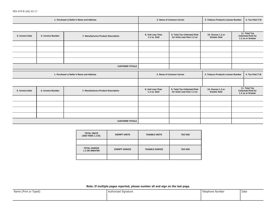 Form REV-679 B Schedule B Roll-Your-Own / Smoking Tobacco - Manufacturer / Wholesalers Report of Sales - Pennsylvania, Page 2