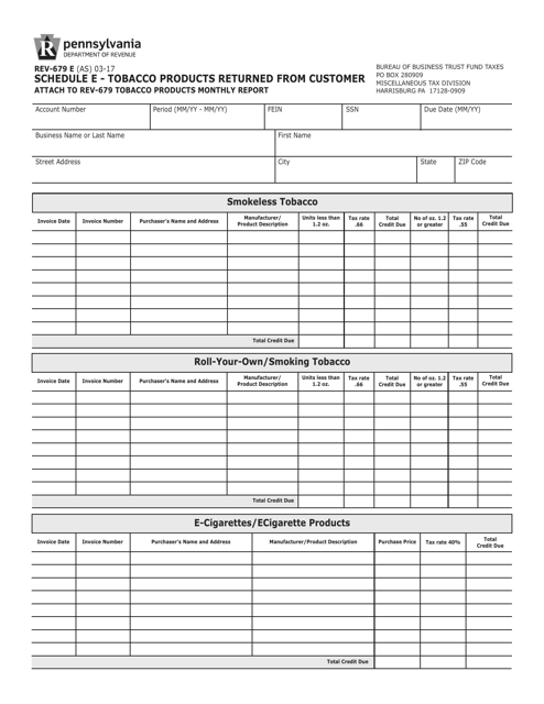 Form REV-679 E Schedule E  Printable Pdf