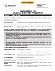 Form REV-72 Application for Sales Tax Exemption - Pennsylvania