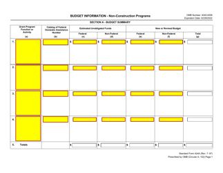 SBA Form SF424A Budget Information - Non-construction Programs