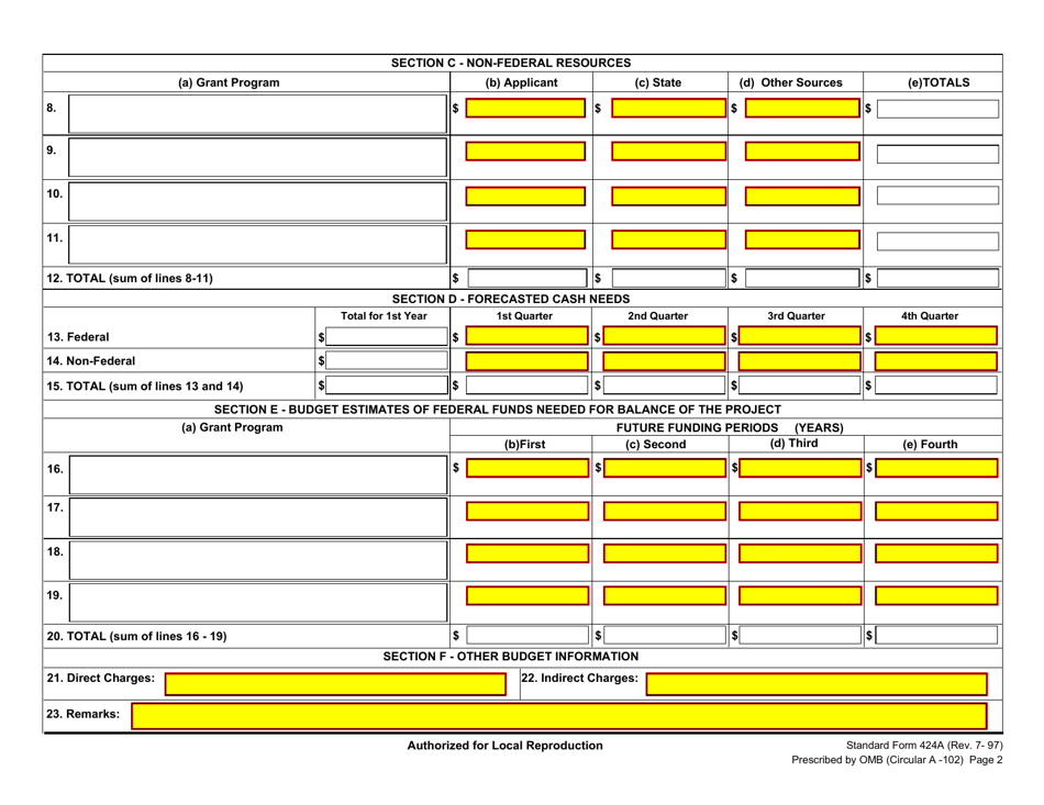 Form SF424A Fill Out, Sign Online and Download Fillable PDF