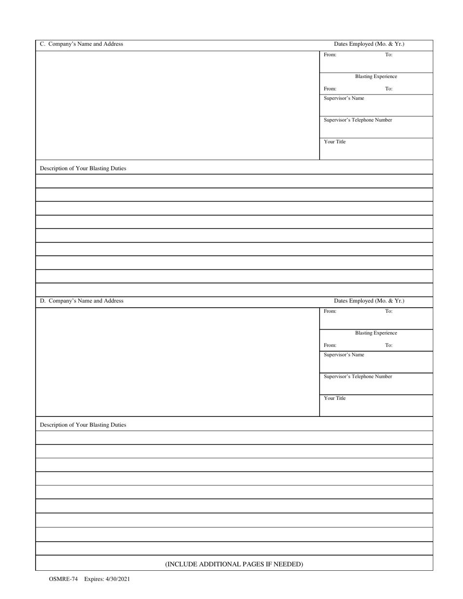 OSMRE Form 74 Application for an Osm Blaster Certificate, Page 4