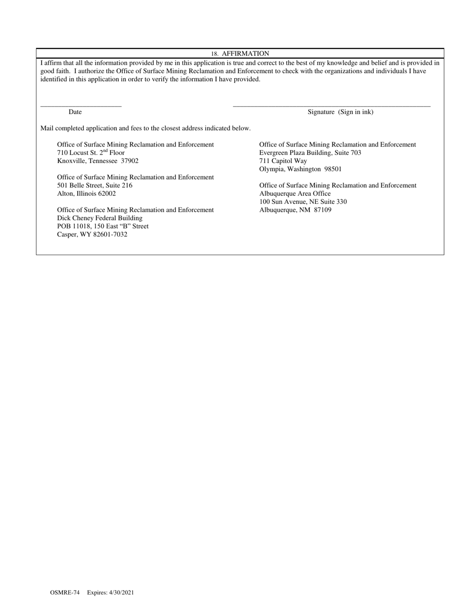 OSMRE Form 74 Application for an Osm Blaster Certificate, Page 6