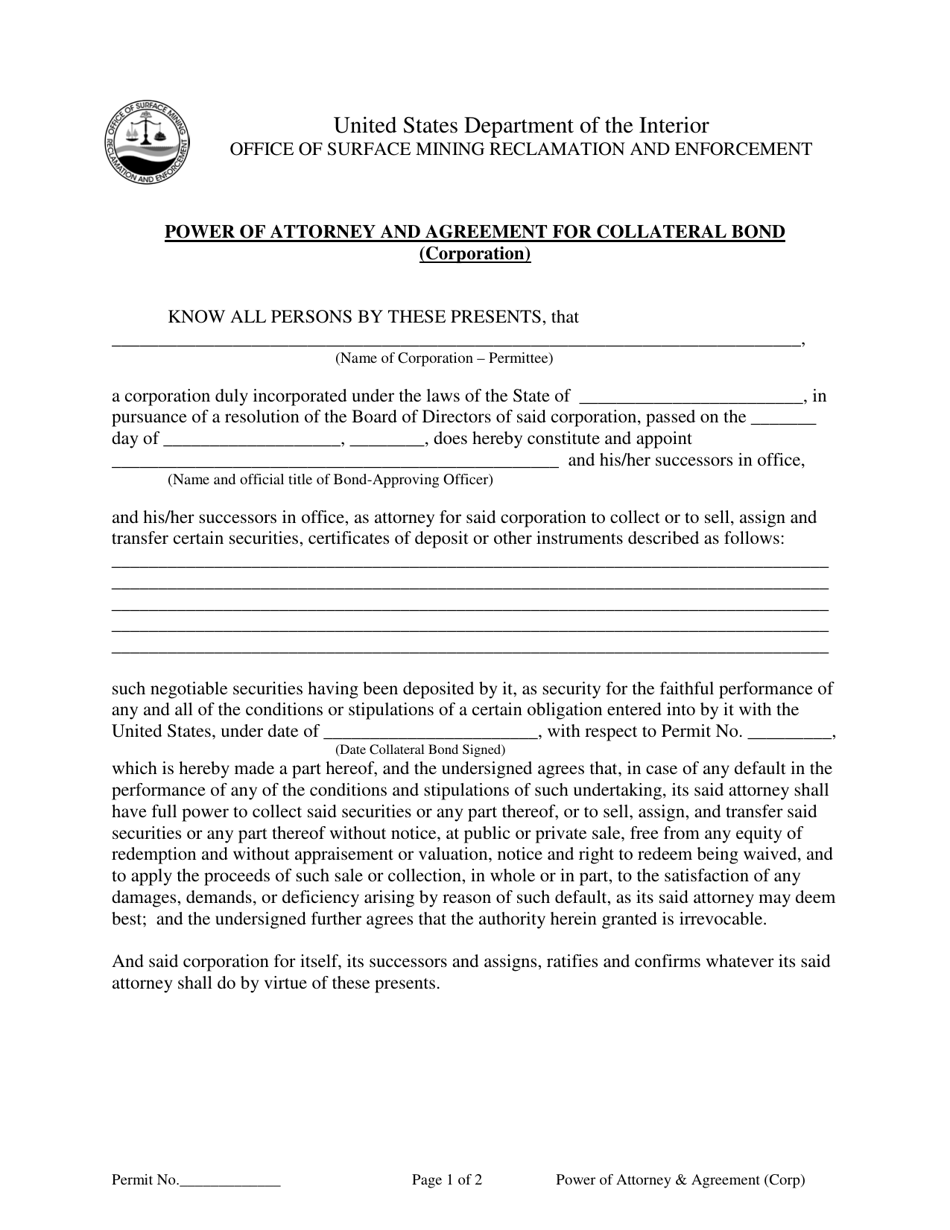 Power of Attorney and Agreement for Collateral Bond (Corporation), Page 1