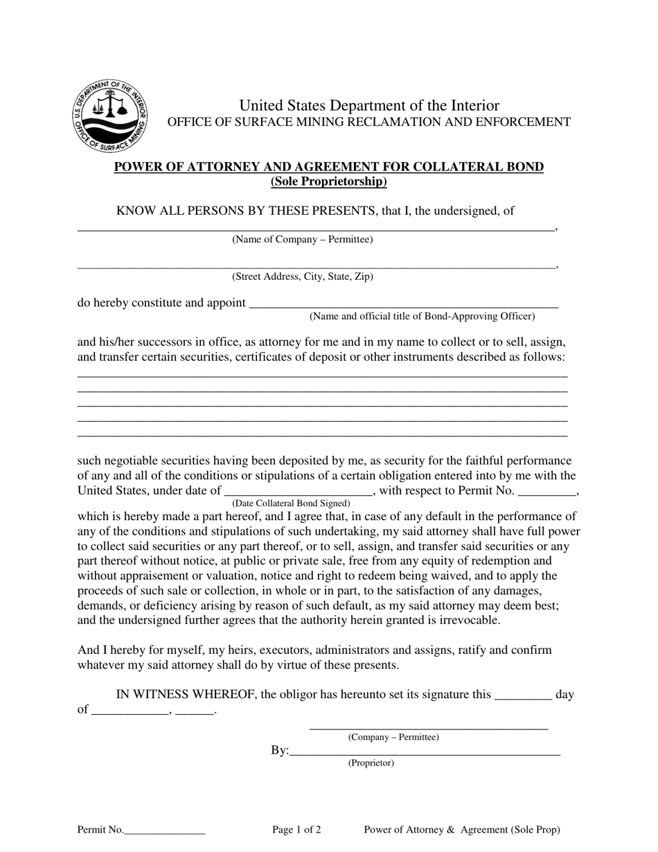 Power of Attorney and Agreement for Collateral Bond (Sole Proprietorship), Page 1