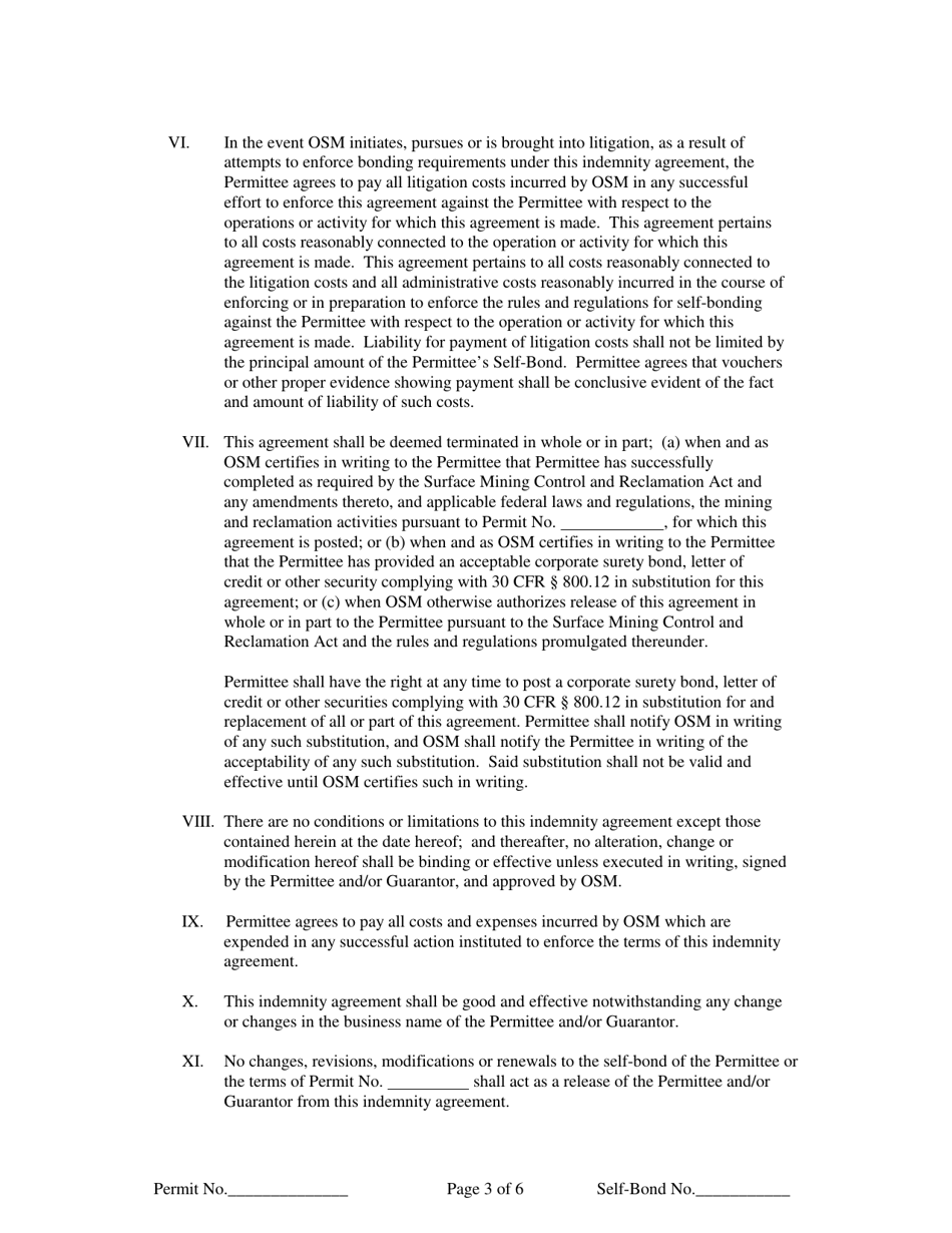 Self-bond Indemnity Agreement Form, Page 3