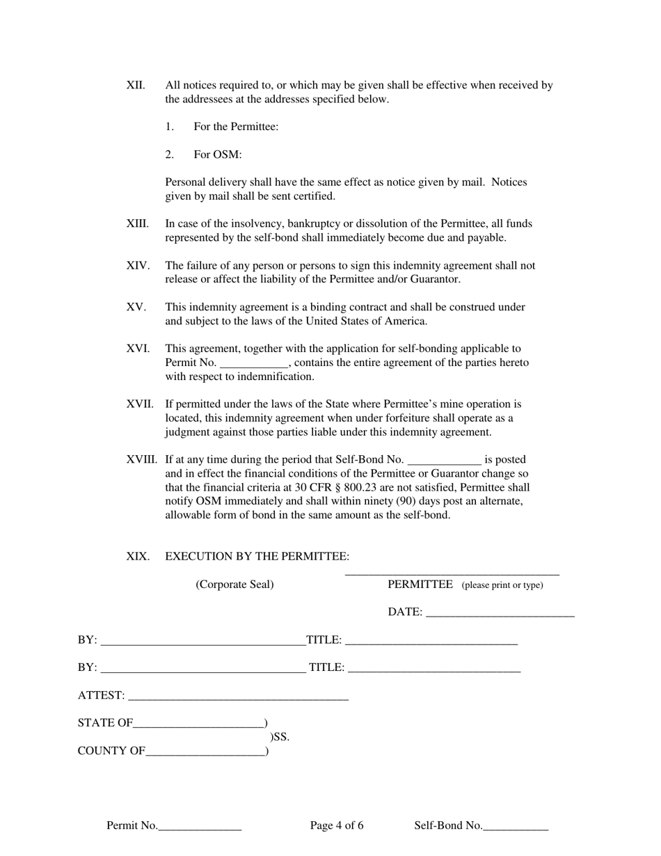 Self-bond Indemnity Agreement Form - Fill Out, Sign Online and Download ...