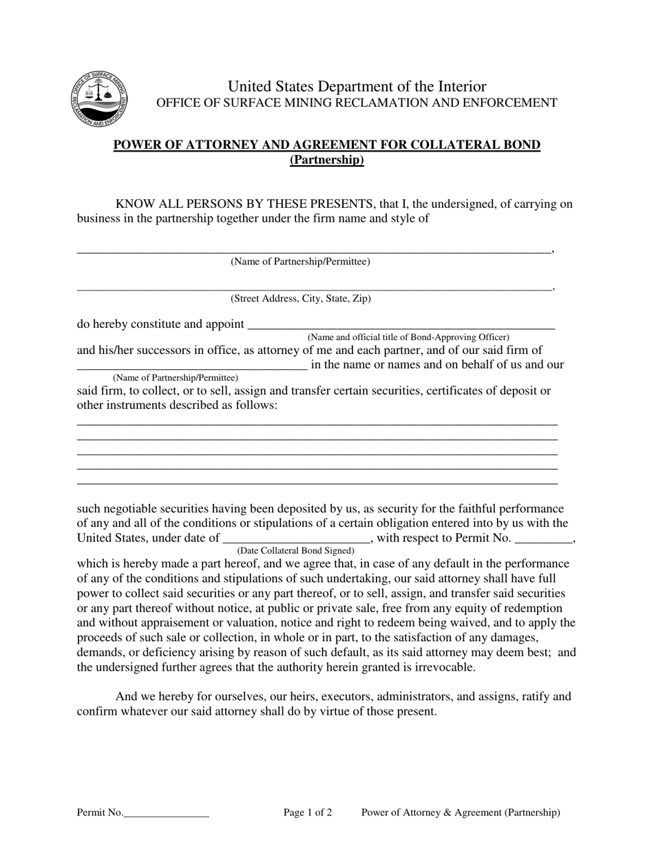 Power of Attorney and Agreement for Collateral Bond (Partnership), Page 1