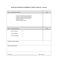 Grant and Cooperative Agreement Closeout Checklist, Page 2