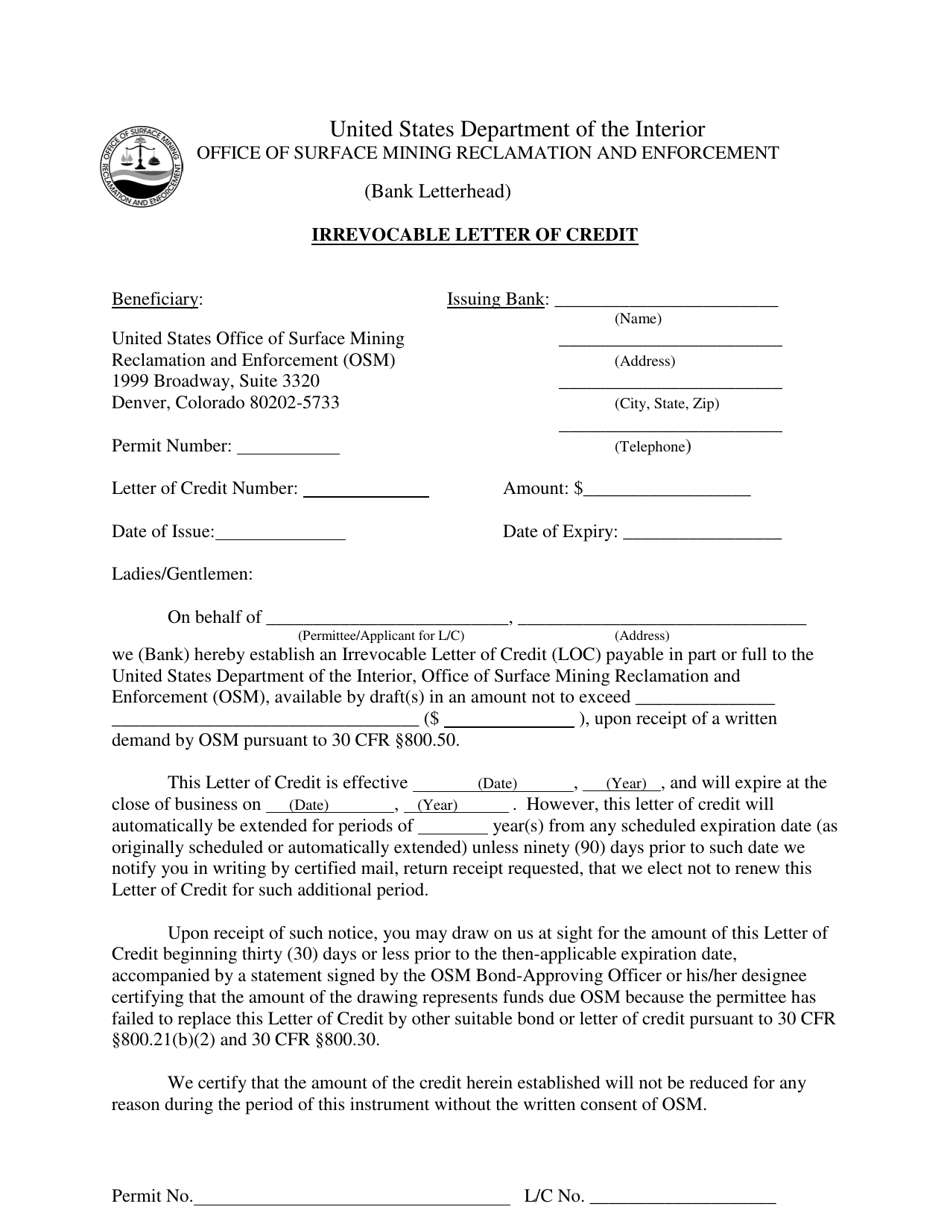 Irrevocable Letter of Credit, Page 1