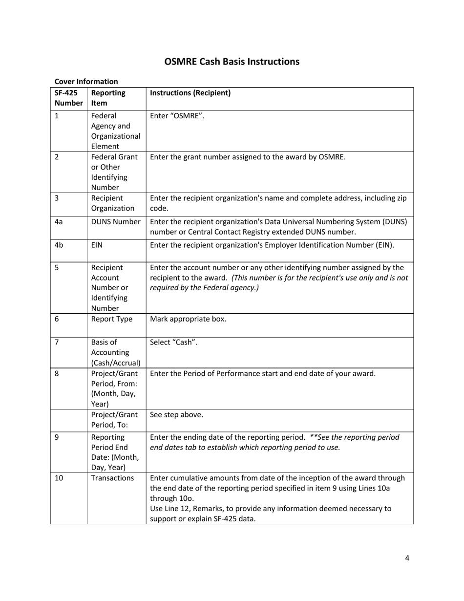 Instructions for OSMRE Form SF-425 Federal Financial Report, Page 4