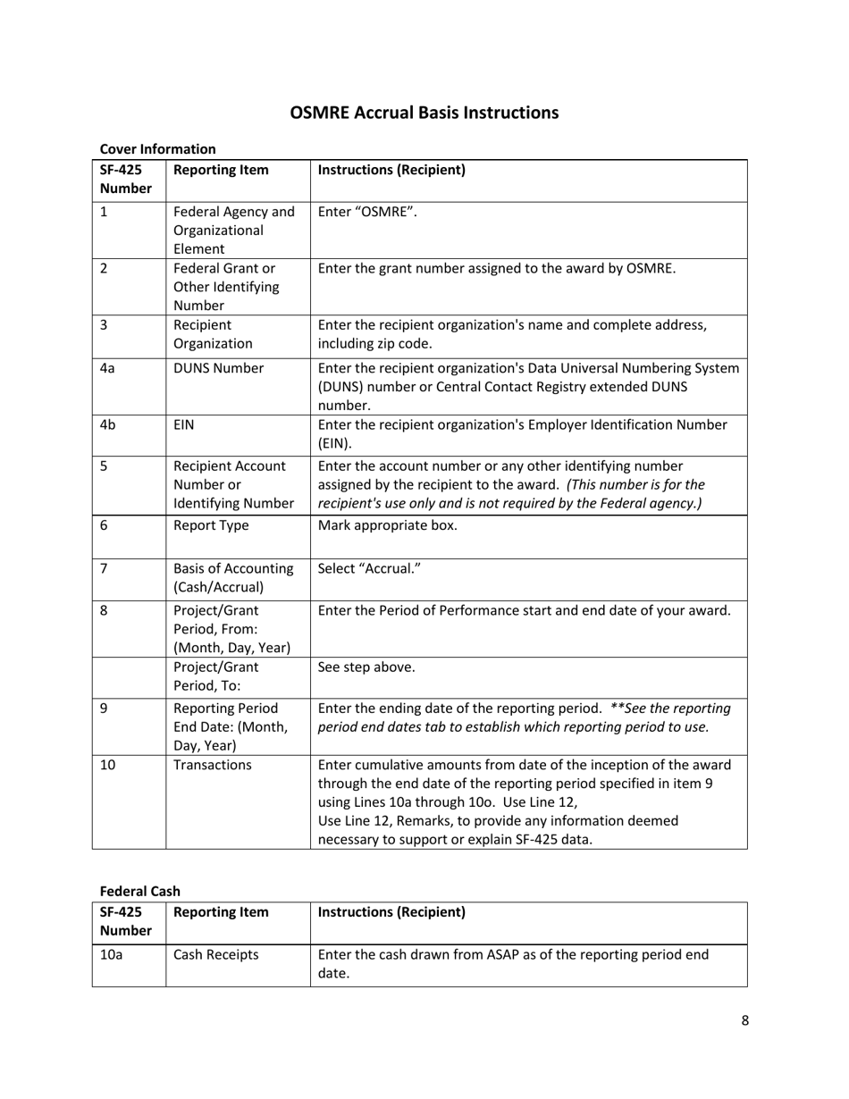Instructions for OSMRE Form SF-425 Federal Financial Report, Page 8