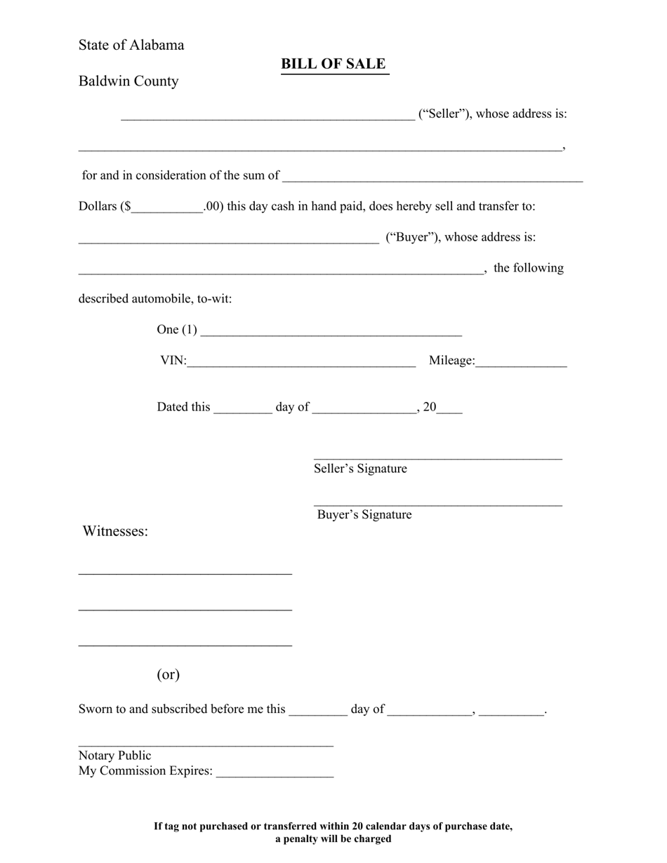 baldwin county alabama auto bill of sale form download fillable pdf templateroller