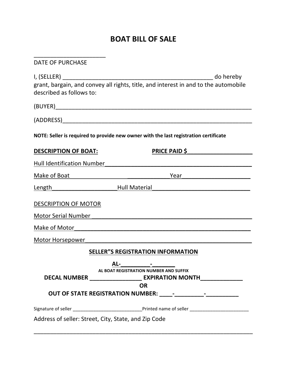 Coffee County, Alabama Boat Bill of Sale Form Fill Out, Sign Online