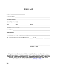 Vehicle Bill of Sale Form - Mobile County, Alabama