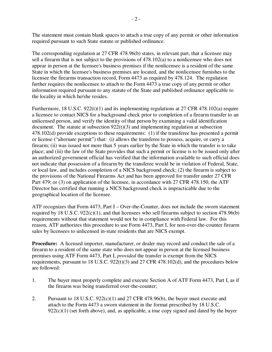 Recordkeeping Procedure for NonovertheCounter Firearm Sales by