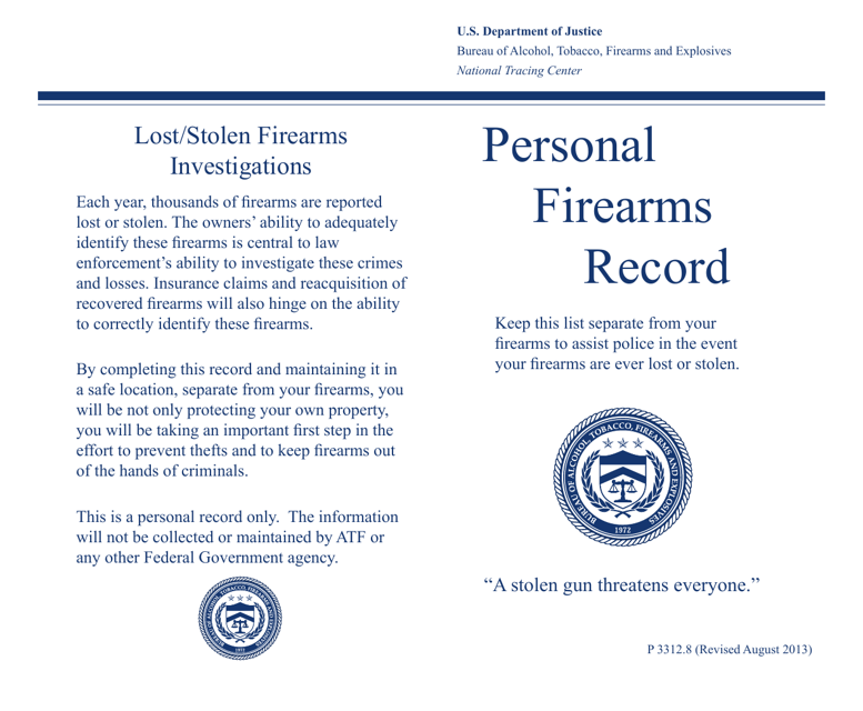 ATF Form P3312.8 Personal Firearms Record