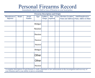 ATF Form P3312.8 Personal Firearms Record, Page 2