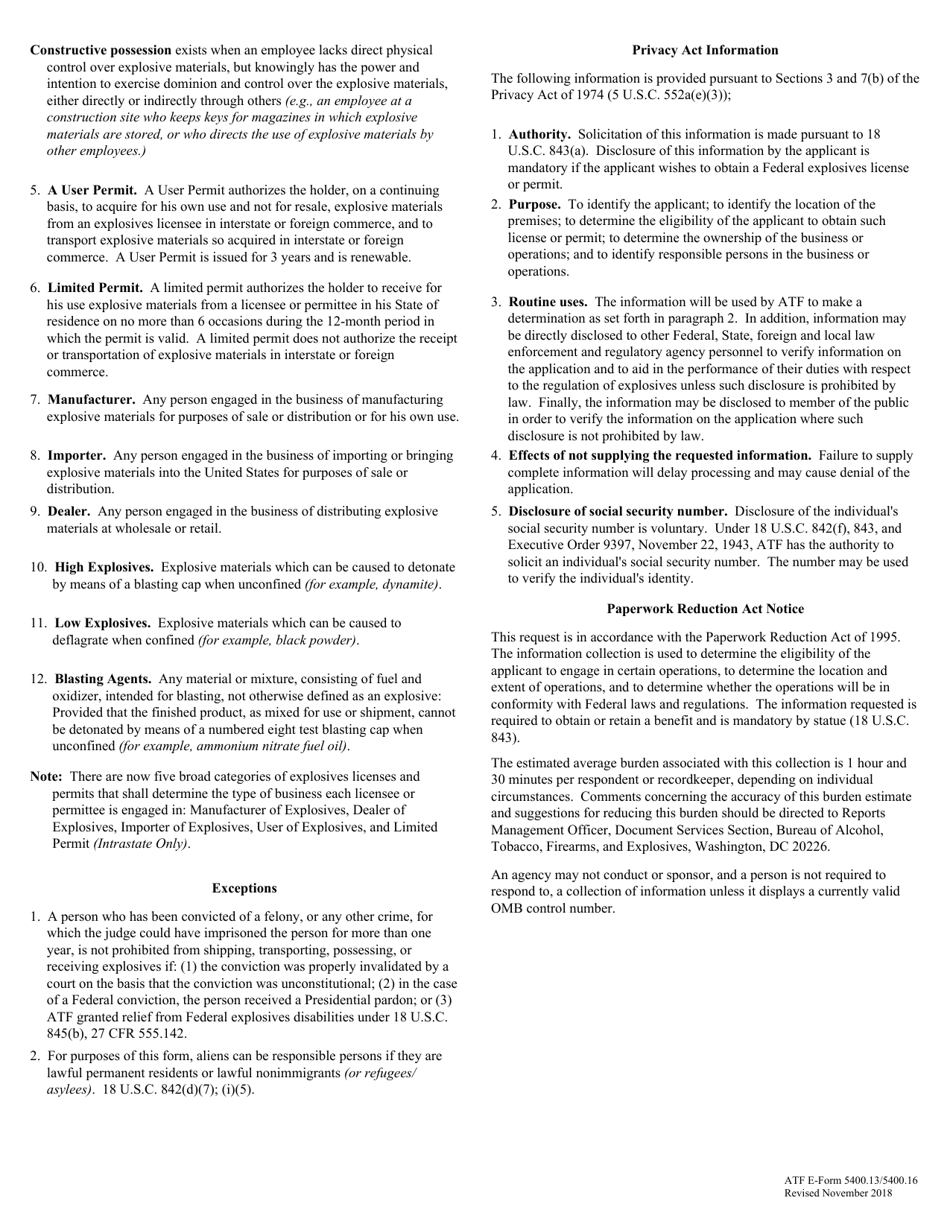 ATF Form 5400.13 (5400.16) Application for Explosives License or Permit, Page 7