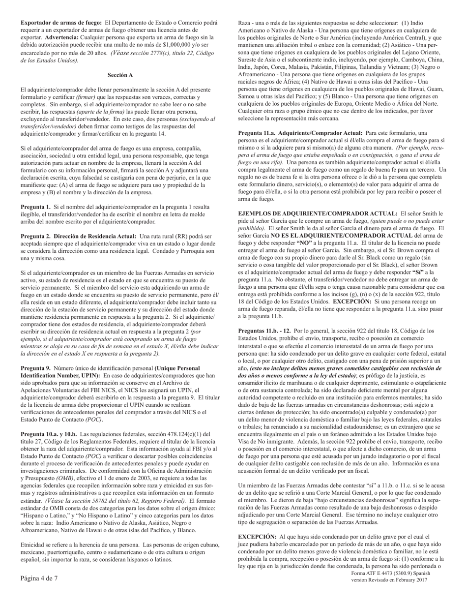 ATF Formulario 4473 (5300.9) Registro De Transaccion De Armas De Fuego (Spanish), Page 4