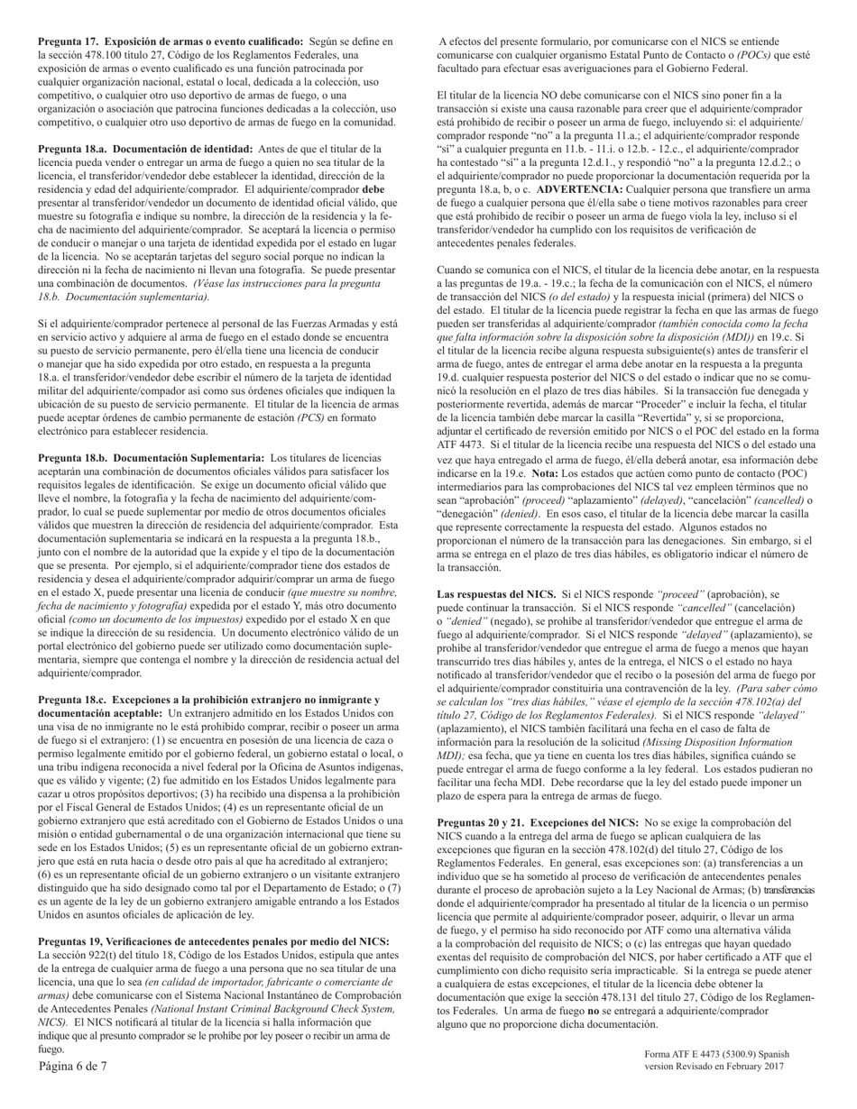 ATF Formulario 4473 (5300.9) Registro De Transaccion De Armas De Fuego (Spanish), Page 6