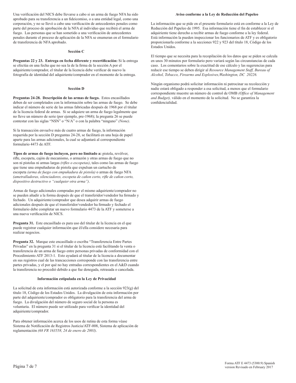 ATF Formulario 4473 (5300.9) Registro De Transaccion De Armas De Fuego (Spanish), Page 7