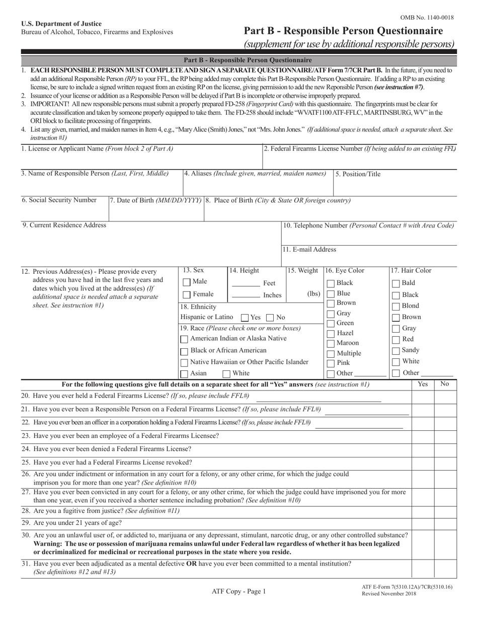 ATF Form 7/7CR (5310.12A/5310.16) Part B Download Fillable PDF or Fill