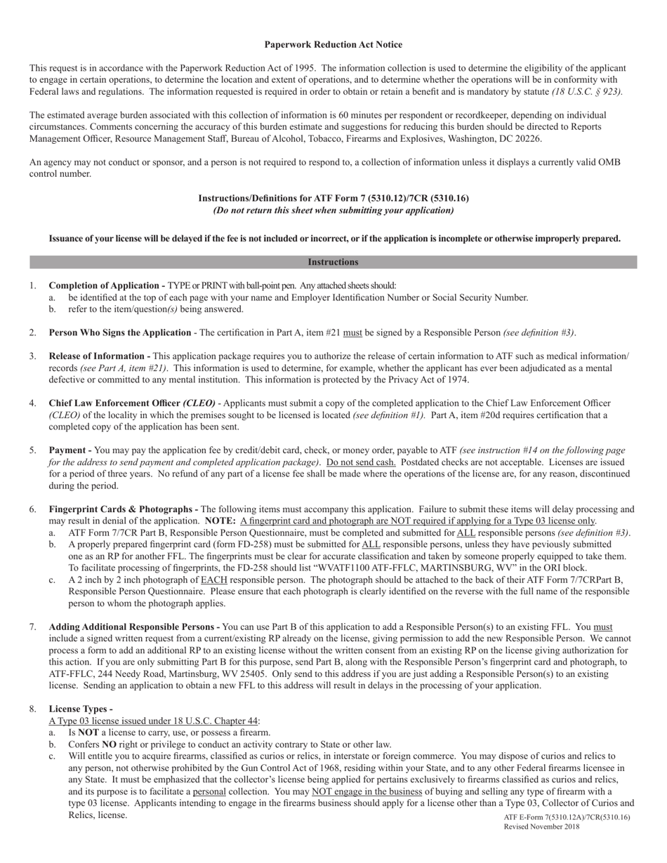 ATF Form 7 / 7CR (5310.12A / 5310.16) Part B Responsible Person Questionnaire (Supplement for Use by Additional Responsible Persons), Page 3