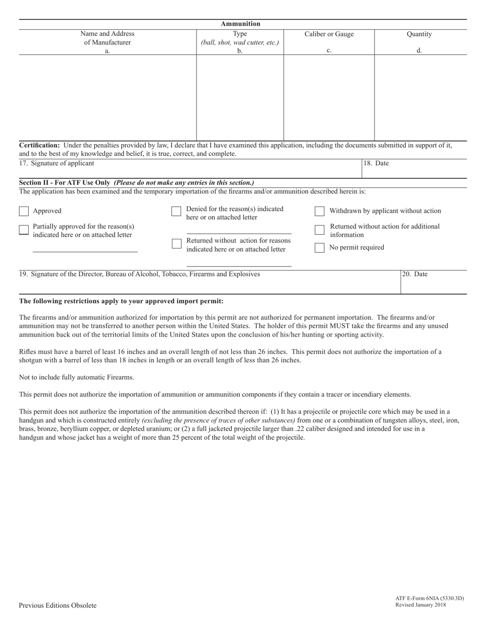 ATF Form 5330.3D (6NIA) Application / Permit for Temporary Importation of Firearms and Ammunition by Nonimmigrant Aliens, Page 4