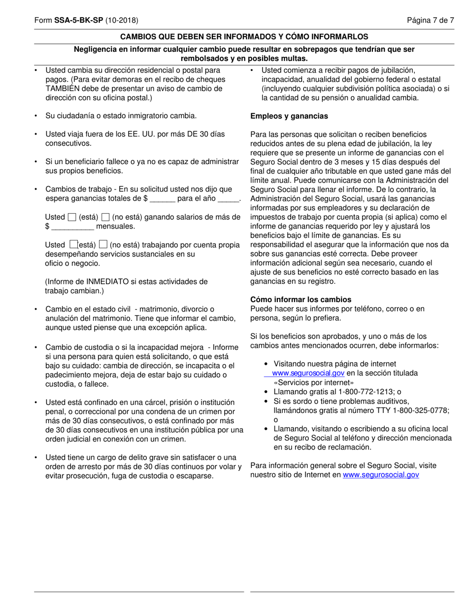 Formulario SSA-5-BK-SP Solicitud De Beneficios Por Seguro De Madre O Padre (Spanish), Page 7