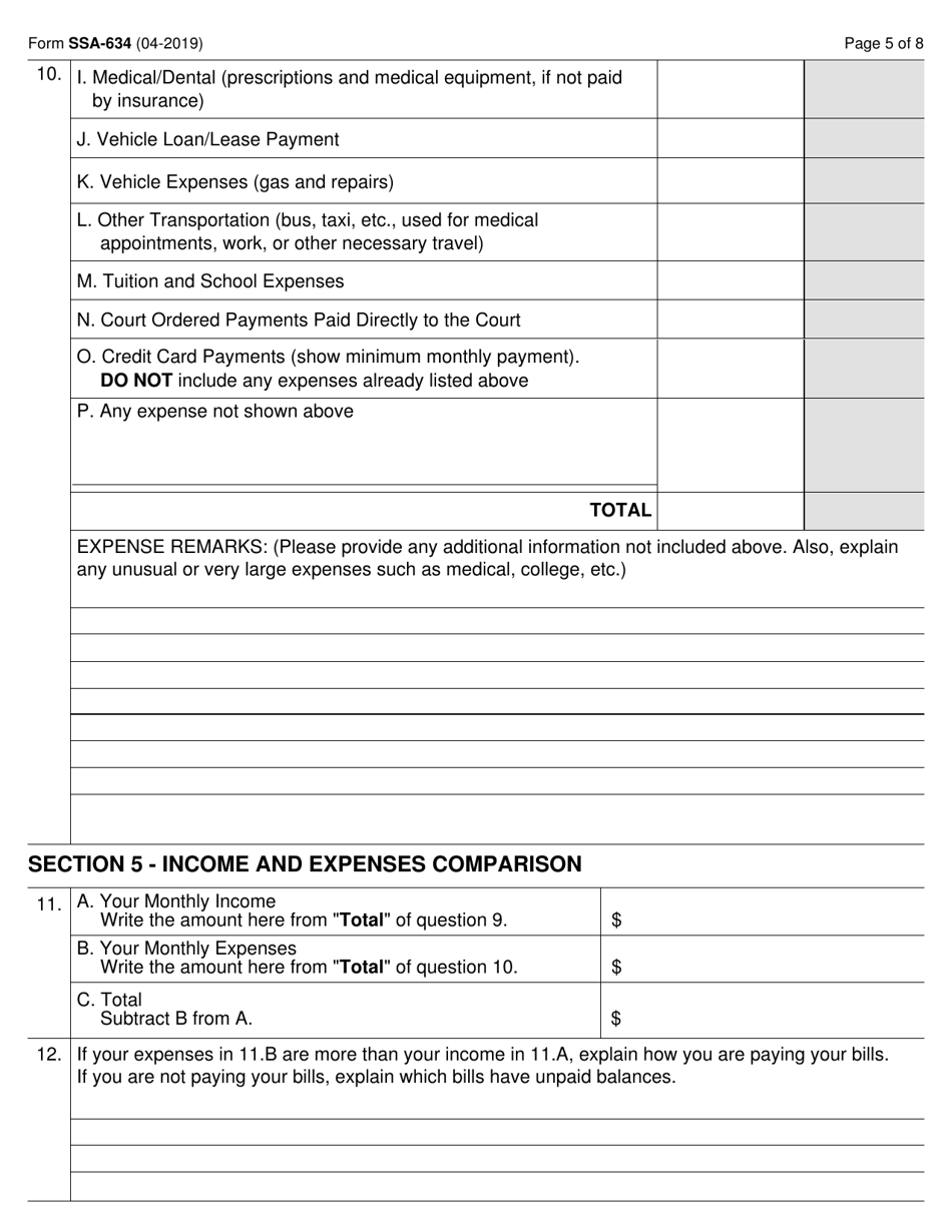 Form SSA-634 Request for Change in Overpayment Recovery Rate, Page 5